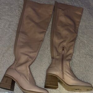 Elegant Pink/Tan Knee-High Boots
